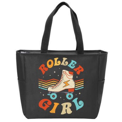 Roller Girl Skater Skating Retro Vintage 70s 80s Skates Zip Tote Bag