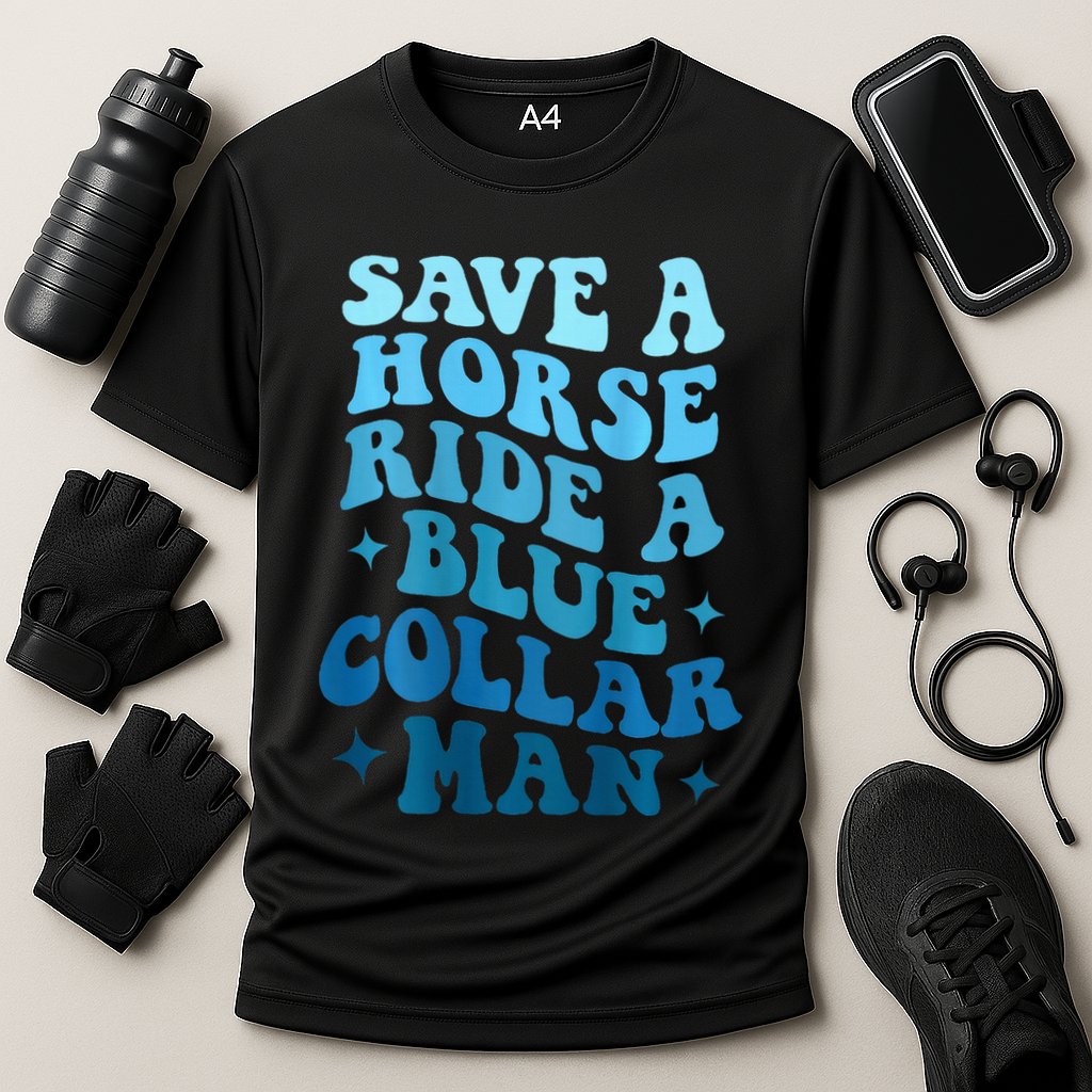 Retro Groovy Save A Horse Ride A Blue Collar Man Performance Shirt