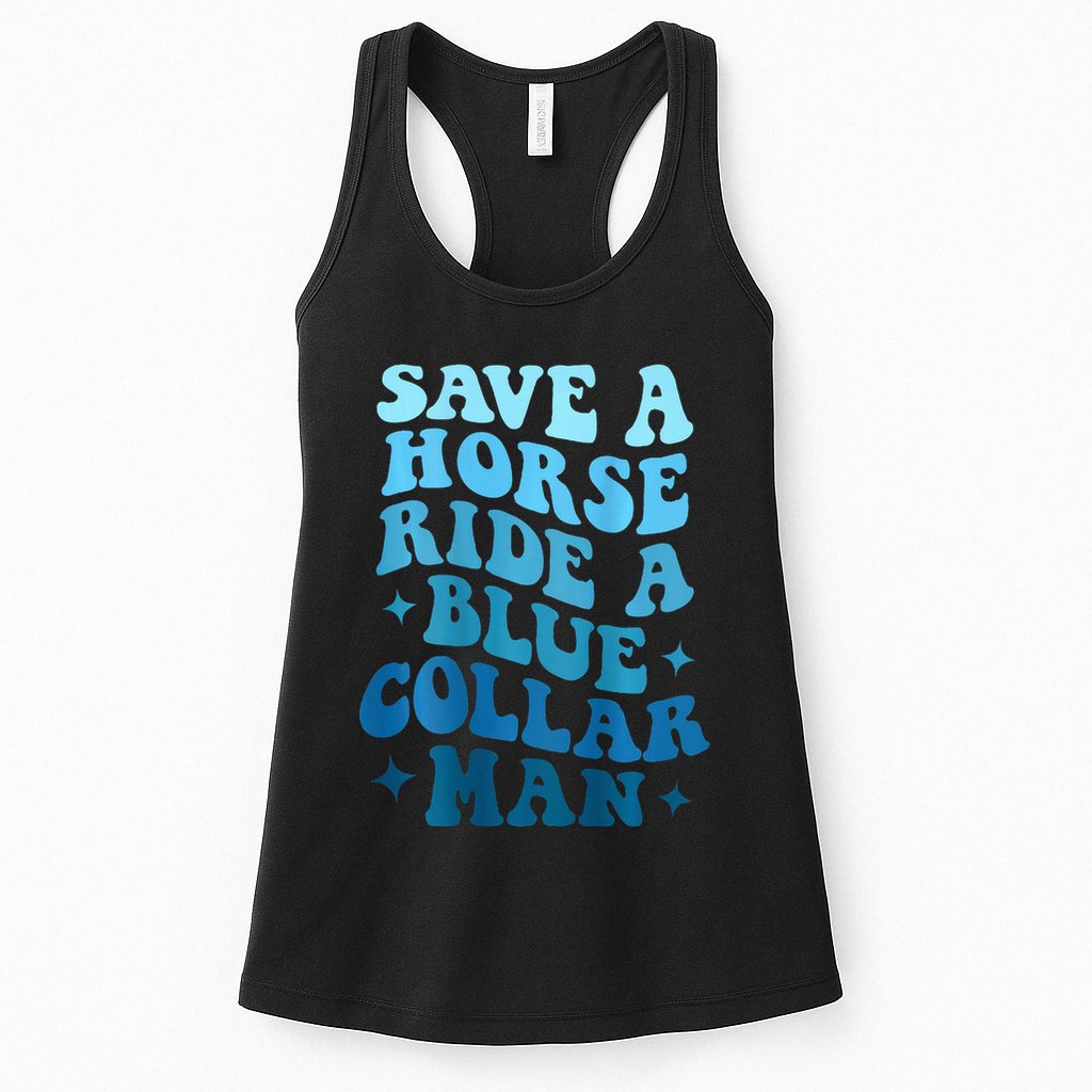 Retro Groovy Save A Horse Ride A Blue Collar Man Womens Tank Top