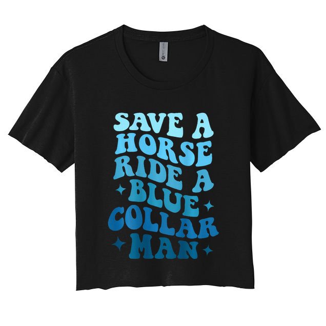Retro Groovy Save A Horse Ride A Blue Collar Man Crop Top