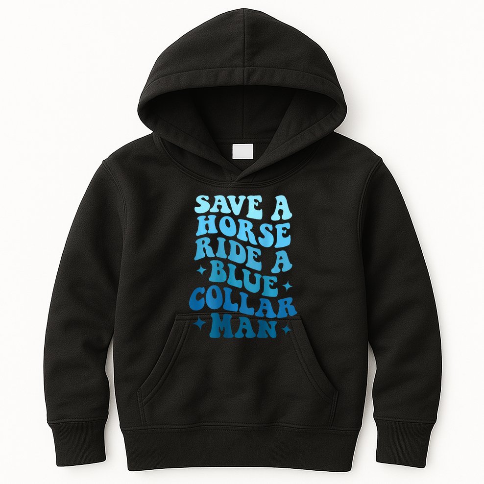 Retro Groovy Save A Horse Ride A Blue Collar Man Kids Hoodie