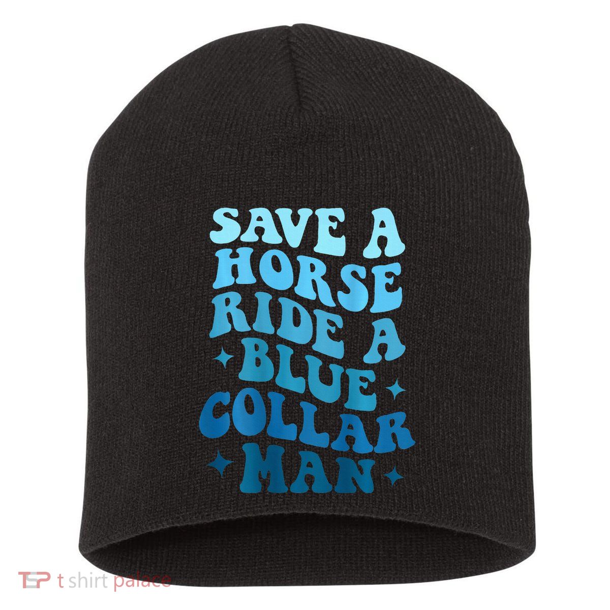 Retro Groovy Save A Horse Ride A Blue Collar Man Short Acrylic Beanie