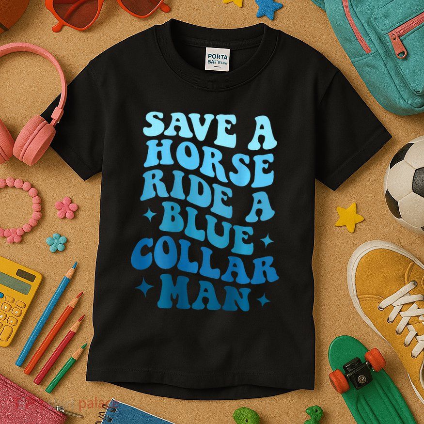 Retro Groovy Save A Horse Ride A Blue Collar Man Kids T-Shirt