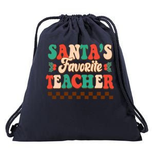 Retro Groovy SantaS Favorite Teacher Christmas Gift Drawstring Bag