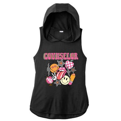 Retro Groovy School Counselor Appreciation Back To School Ladies PosiCharge Tri-Blend Wicking Draft Hoodie Tank