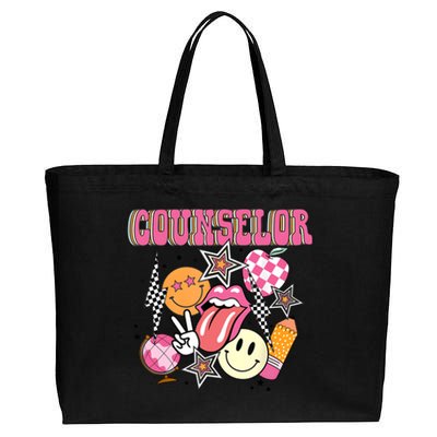 Retro Groovy School Counselor Appreciation Back To School Cotton Canvas Jumbo Tote