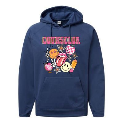 Retro Groovy School Counselor Appreciation Back To School Performance Fleece Hoodie