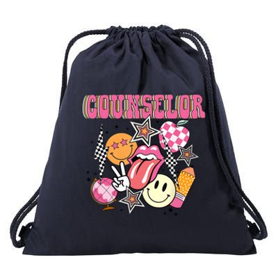 Retro Groovy School Counselor Appreciation Back To School Drawstring Bag