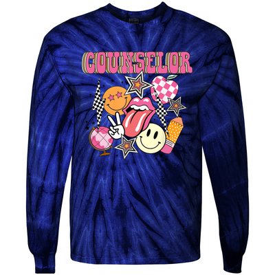 Retro Groovy School Counselor Appreciation Back To School Tie-Dye Long Sleeve Shirt