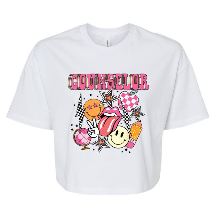 Retro Groovy School Counselor Appreciation Back To School Bella+Canvas Jersey Crop Tee