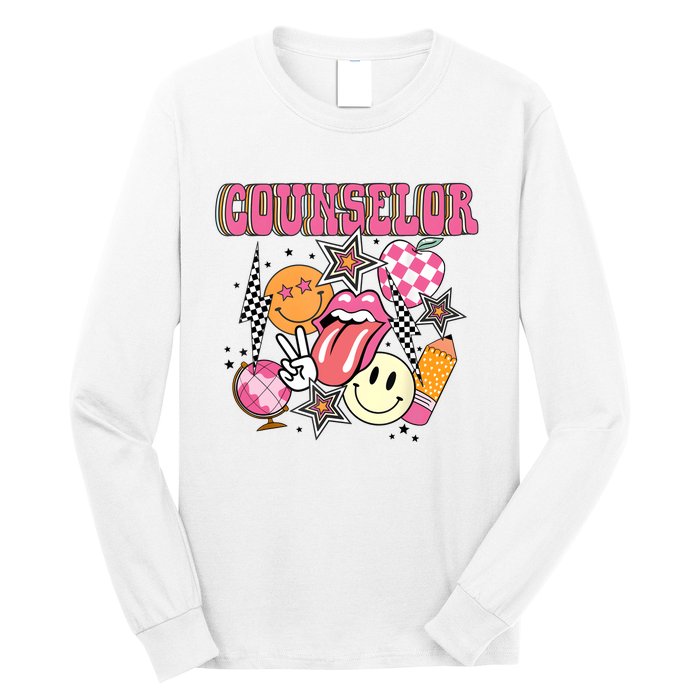 Retro Groovy School Counselor Appreciation Back To School Long Sleeve Shirt