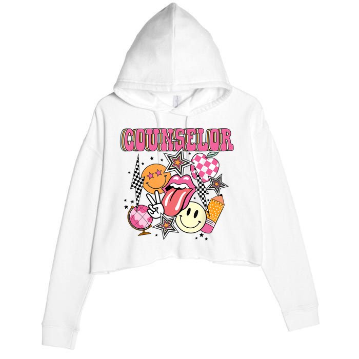 Retro Groovy School Counselor Appreciation Back To School Crop Fleece Hoodie