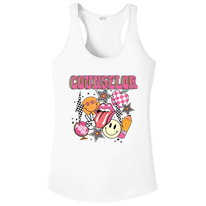 Retro Groovy School Counselor Appreciation Back To School Ladies PosiCharge Competitor Racerback Tank