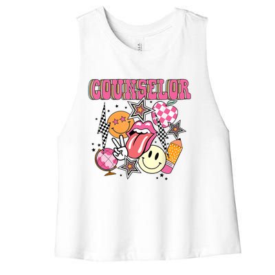 Retro Groovy School Counselor Appreciation Back To School Women's Racerback Cropped Tank