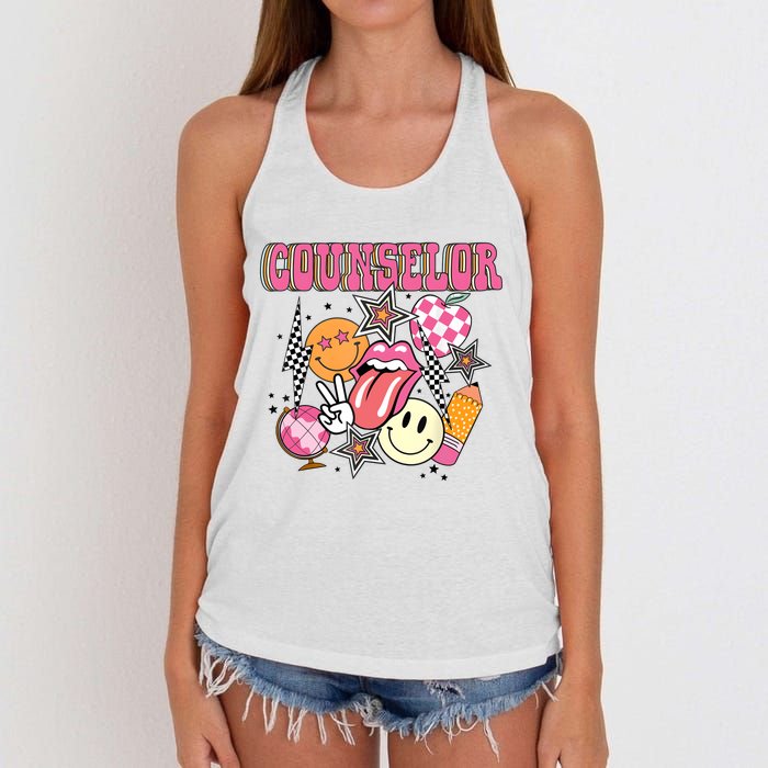 Retro Groovy School Counselor Appreciation Back To School Women's Knotted Racerback Tank