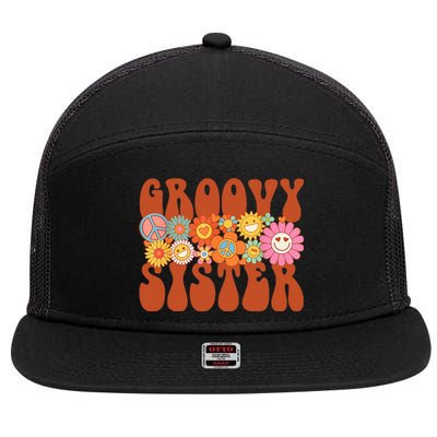 Retro Groovy Sister Matching Family Party Mother's Day 7 Panel Mesh Trucker Snapback Hat