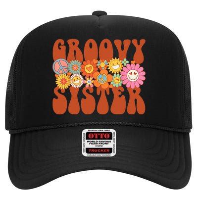 Retro Groovy Sister Matching Family Party Mother's Day High Crown Mesh Back Trucker Hat