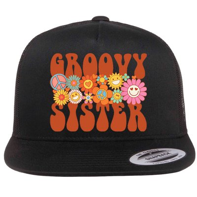 Retro Groovy Sister Matching Family Party Mother's Day Flat Bill Trucker Hat