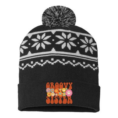 Retro Groovy Sister Matching Family Party Mother's Day USA-Made Snowflake Beanie