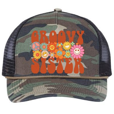 Retro Groovy Sister Matching Family Party Mother's Day Retro Rope Trucker Hat Cap