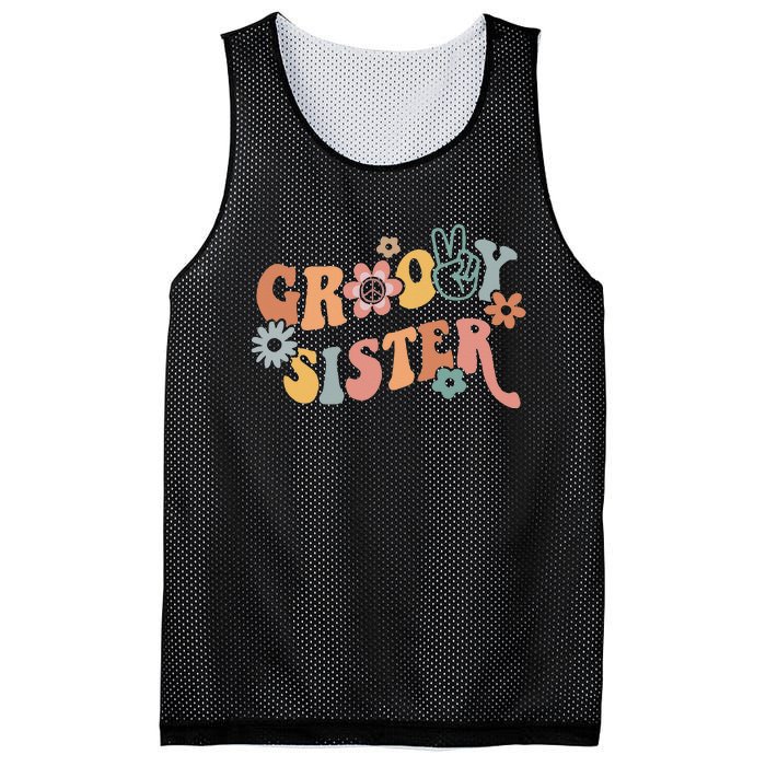 Retro Groovy Sister Matching Family 1st Birthday Party Mesh Reversible Basketball Jersey Tank