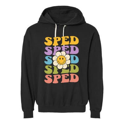 Retro Groovy SPED Teachers Back to School SPED Garment-Dyed Fleece Hoodie