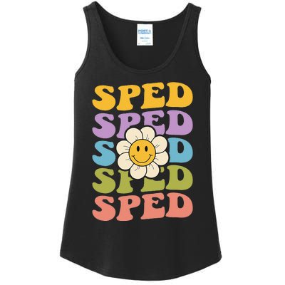 Retro Groovy SPED Teachers Back to School SPED Ladies Essential Tank