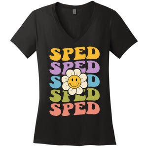 Retro Groovy SPED Teachers Back to School SPED Women's V-Neck T-Shirt