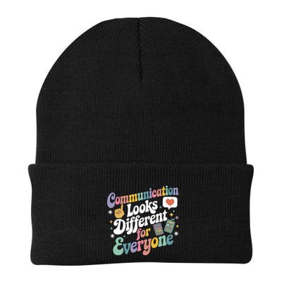 Retro Groovy Slpa Speech Therapy Aac Autism Sped Teacher Slp Gift Knit Cap Winter Beanie