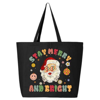 Retro Groovy Stay Merry & Bright Christmas Cute Santa Claus 25L Jumbo Tote