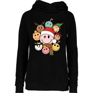 Retro Groovy Santa Smile Face Elf Snowman Christmas Trendy Womens Funnel Neck Pullover Hood