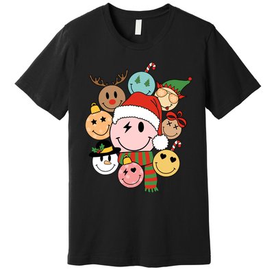 Retro Groovy Santa Smile Face Elf Snowman Christmas Trendy Premium T-Shirt