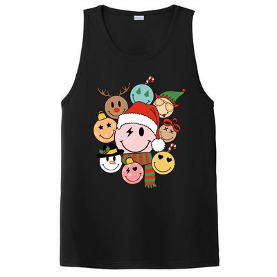 Retro Groovy Santa Smile Face Elf Snowman Christmas Trendy PosiCharge Competitor Tank