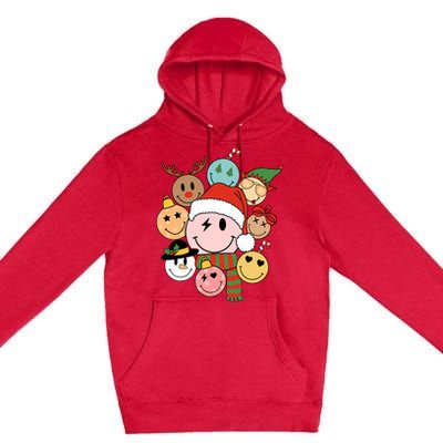 Retro Groovy Santa Smile Face Elf Snowman Christmas Trendy Premium Pullover Hoodie