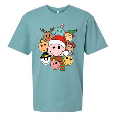 Retro Groovy Santa Smile Face Elf Snowman Christmas Trendy Sueded Cloud Jersey T-Shirt