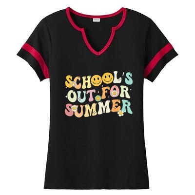 Retro Groovy School's Out For Summer Graduation Teacher Ladies Halftime Notch Neck Tee