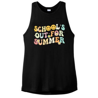 Retro Groovy School's Out For Summer Graduation Teacher Ladies PosiCharge Tri-Blend Wicking Tank