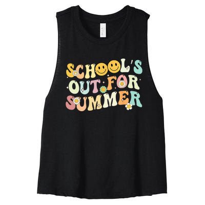 Retro Groovy School's Out For Summer Graduation Teacher Women's Racerback Cropped Tank