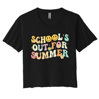 Retro Groovy School's Out For Summer Graduation Teacher Women's Crop Top Tee