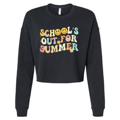 Retro Groovy School's Out For Summer Graduation Teacher Cropped Pullover Crew