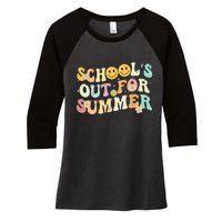 Retro Groovy School's Out For Summer Graduation Teacher Women's Tri-Blend 3/4-Sleeve Raglan Shirt