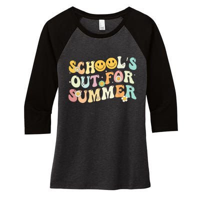 Retro Groovy School's Out For Summer Graduation Teacher Women's Tri-Blend 3/4-Sleeve Raglan Shirt