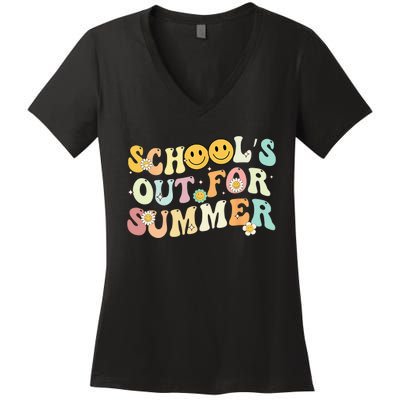 Retro Groovy School's Out For Summer Graduation Teacher Women's V-Neck T-Shirt