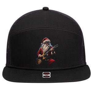 Rock Guitar Santa Claus Playing Guitar Funny Christmas Gift 7 Panel Mesh Trucker Snapback Hat