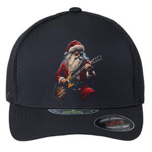 Rock Guitar Santa Claus Playing Guitar Funny Christmas Gift Flexfit Unipanel Trucker Cap