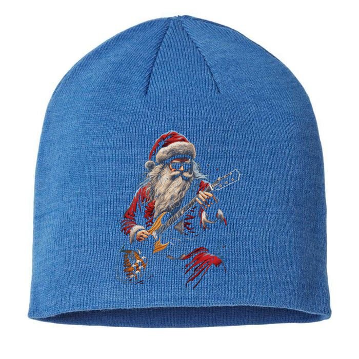 Rock Guitar Santa Claus Playing Guitar Funny Christmas Gift Sustainable Beanie