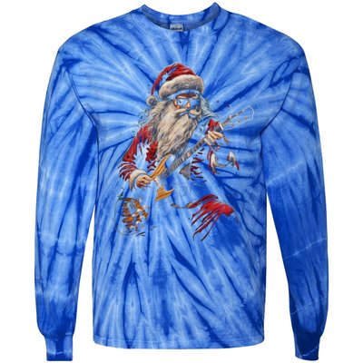 Rock Guitar Santa Claus Playing Guitar Funny Christmas Gift Tie-Dye Long Sleeve Shirt