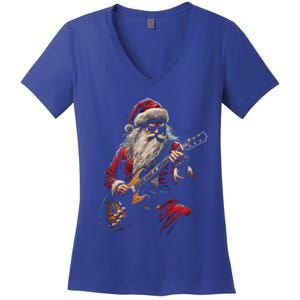 Rock Guitar Santa Claus Playing Guitar Funny Christmas Gift Women's V-Neck T-Shirt