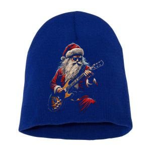 Rock Guitar Santa Claus Playing Guitar Funny Christmas Gift Short Acrylic Beanie