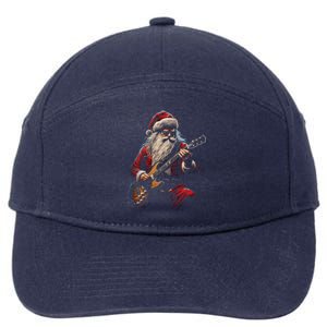 Rock Guitar Santa Claus Playing Guitar Funny Christmas Gift 7-Panel Snapback Hat